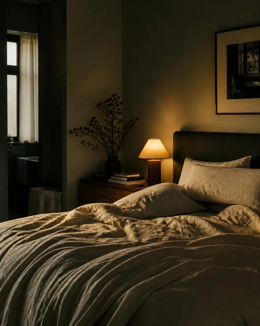 Quiet bedroom in soft evening light