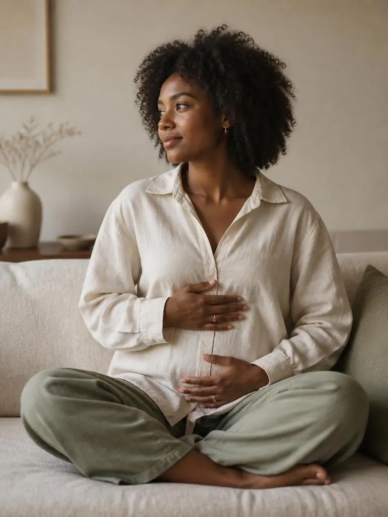 Woman sitting comfortably on a sofa at home