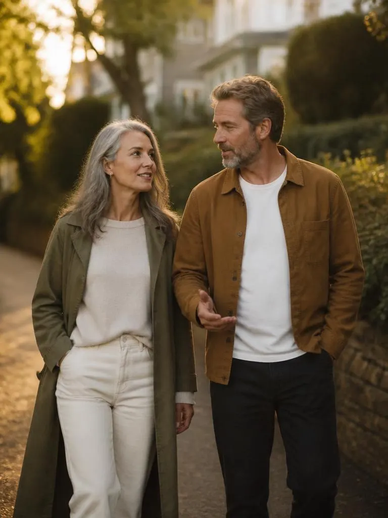 Couple walking together in the evening