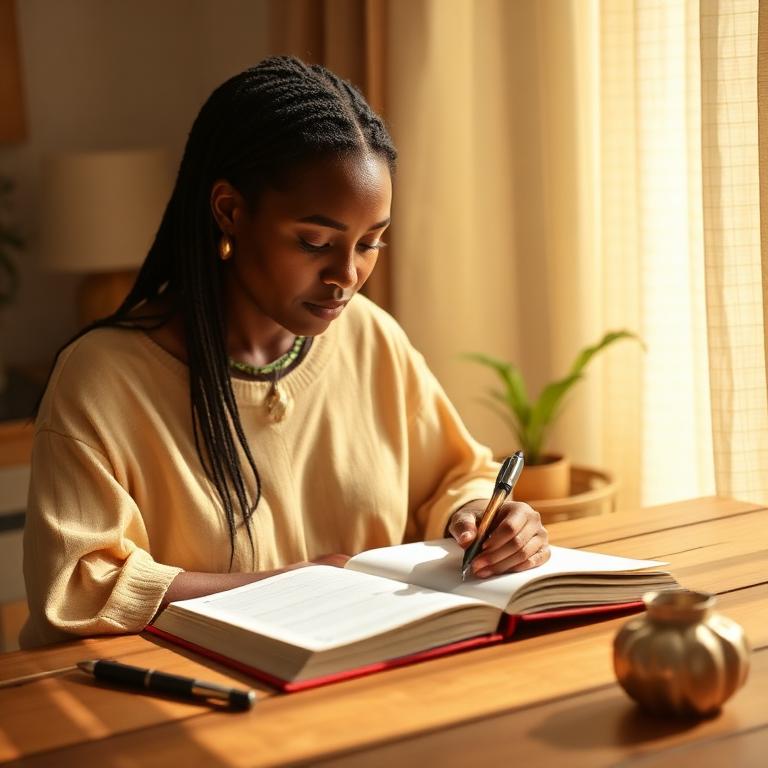 Woman writing in a cycle-tracking journal