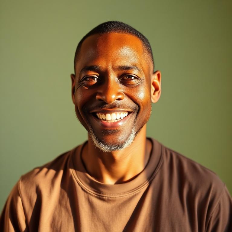 Man smiling warmly in natural light