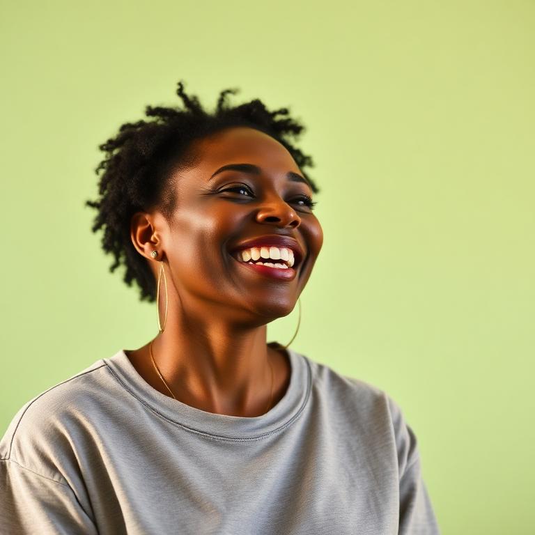 Woman laughing in relaxed activewear
